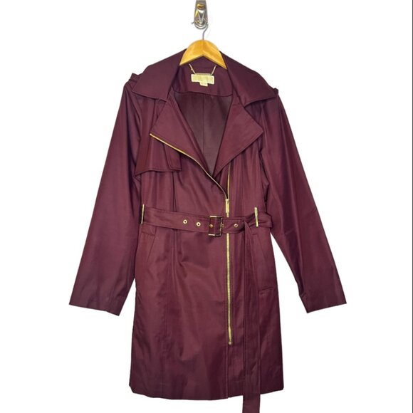 Michael Kors Trench Coat szXL Mid-length Burgundy/Maroon color - Picture 3 of 9